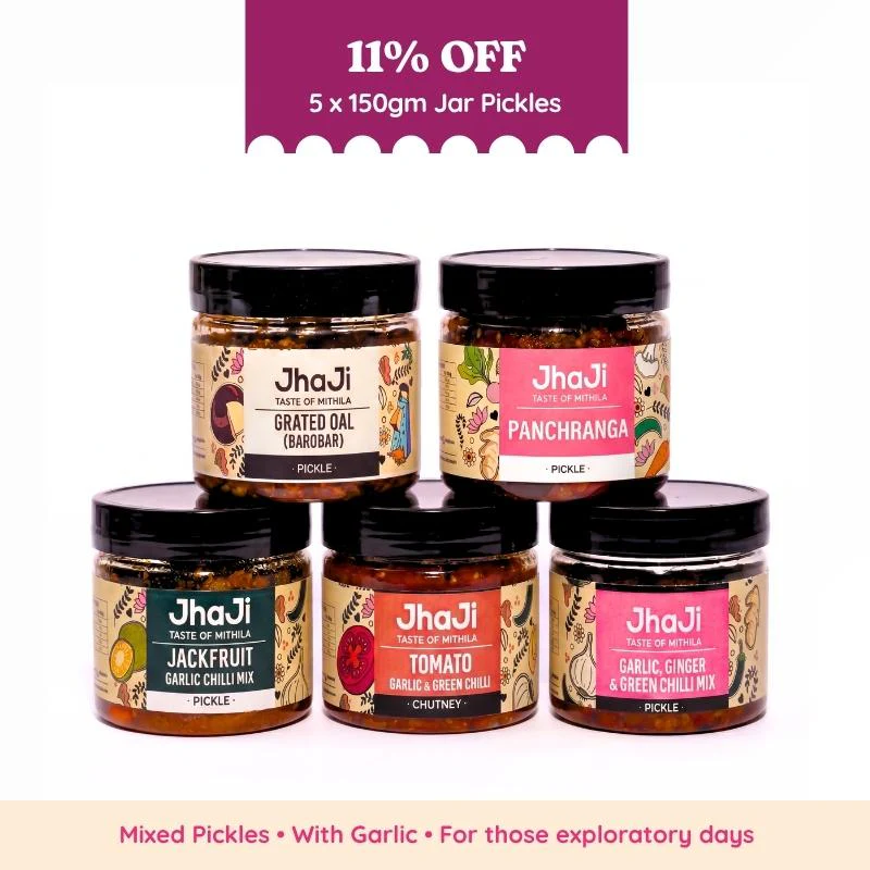 5 Mixed Pickles Sample Pack | Oal Barobara, Panchranga & More | 5×150g Jars