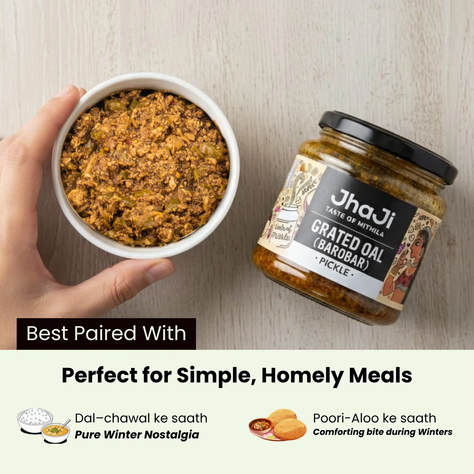 Oal Ginger Green Chili Mix Pickle | ओल बरोबरा | Grated (कद्दूकश) Oal (Suran/Jimikand) Pickle - Image 3